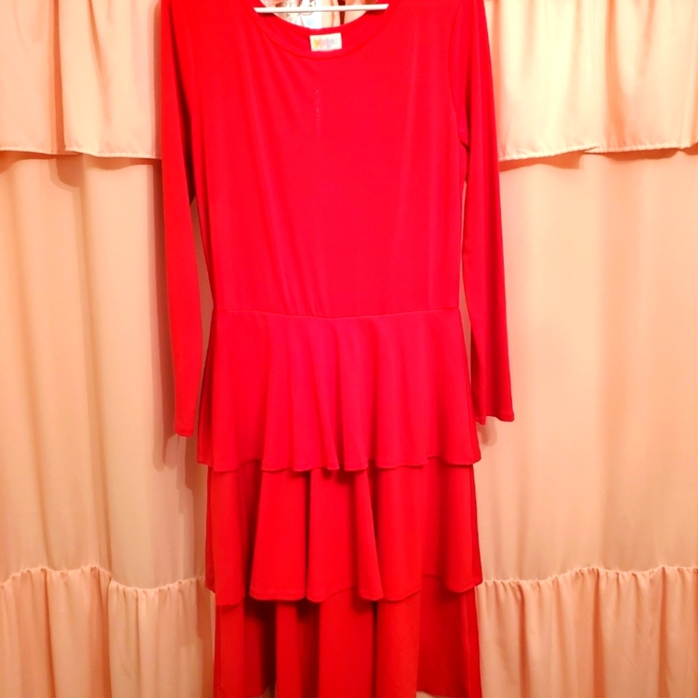 Lularoe Red Georgia Ruffle Dress XL